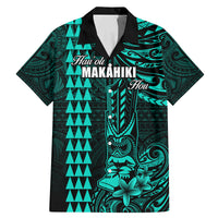 Personalized Hawaii Hauoli Makahiki Hou Family Matching Mermaid Dress and Hawaiian Shirt Lono Hawaiian God Kakau Polynesian Tribal Turquoise LT05 Dad's Shirt - Short Sleeve Turquoise - Polynesian Pride