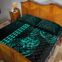 Hawaii Hauoli Makahiki Hou Quilt Bed Set Lono Hawaiian God Kakau Polynesian Tribal Turquoise LT05 - Polynesian Pride