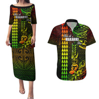 Personalized Hawaii Hauoli Makahiki Hou Couples Matching Puletasi Dress and Hawaiian Shirt Lono Hawaiian God Kakau Polynesian Tribal Reggae LT05 Reggae - Polynesian Pride