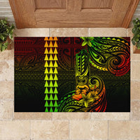 Hawaii Hauoli Makahiki Hou Rubber Doormat Lono Hawaiian God Kakau Polynesian Tribal Reggae LT05 - Polynesian Pride