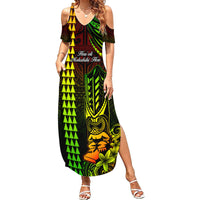 Personalized Hawaii Hauoli Makahiki Hou Summer Maxi Dress Lono Hawaiian God Kakau Polynesian Tribal Reggae LT05 Women Reggae - Polynesian Pride