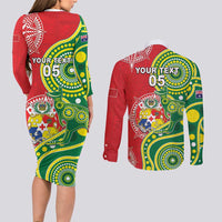 Custom Tonga Australia Rugby Couples Matching Long Sleeve Bodycon Dress and Long Sleeve Button Shirt Kangaroos And Tonga Mate Maa Together