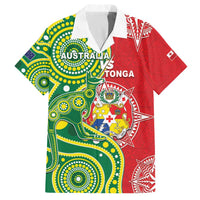 Custom Tonga Australia Rugby Family Matching Off The Shoulder Long Sleeve Dress and Hawaiian Shirt Kangaroos And Tonga Mate Maa Together LT05 Dad's Shirt - Short Sleeve Green - Polynesian Pride