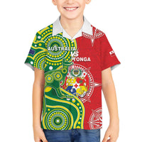 Custom Tonga Australia Rugby Family Matching Off The Shoulder Long Sleeve Dress and Hawaiian Shirt Kangaroos And Tonga Mate Maa Together LT05 Son's Shirt Green - Polynesian Pride