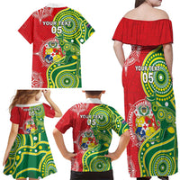 Custom Tonga Australia Rugby Family Matching Off Shoulder Maxi Dress and Hawaiian Shirt Kangaroos And Tonga Mate Maa Together