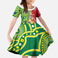 Custom Tonga Australia Rugby Family Matching Puletasi and Hawaiian Shirt Kangaroos And Tonga Mate Maa Together LT05 Daughter's Dress Green - Polynesian Pride