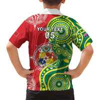 Custom Tonga Australia Rugby Family Matching Summer Maxi Dress and Hawaiian Shirt Kangaroos And Tonga Mate Maa Together LT05 - Polynesian Pride