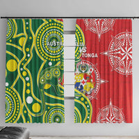 Tonga Australia Rugby Window Curtain Kangaroos And Tonga Mate Maa Together LT05 With Hooks Green - Polynesian Pride