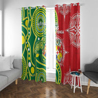Tonga Australia Rugby Window Curtain Kangaroos And Tonga Mate Maa Together LT05 With Grommets Green - Polynesian Pride