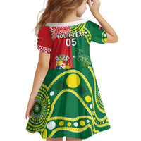 Custom Tonga XIII And Australia Kangaroos Family Matching Off The Shoulder Long Sleeve Dress and Hawaiian Shirt Mate Maa Tongan Ngatu With Aboriginal LT05 - Polynesian Pride