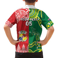 Custom Tonga XIII And Australia Kangaroos Family Matching Puletasi and Hawaiian Shirt Mate Maa Tongan Ngatu With Aboriginal