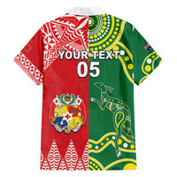 Custom Tonga XIII And Australia Kangaroos Family Matching Puletasi and Hawaiian Shirt Mate Maa Tongan Ngatu With Aboriginal