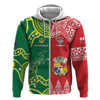 Custom Tonga XIII And Australia Kangaroos Hoodie Mate Maa Tongan Ngatu With Aboriginal