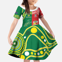 Custom Tonga XIII And Australia Kangaroos Kid Short Sleeve Dress Mate Maa Tongan Ngatu With Aboriginal
