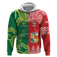 Custom Tonga XIII And Australia Kangaroos Zip Hoodie Mate Maa Tongan Ngatu With Aboriginal