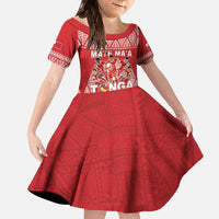 Custom Tonga Rugby Family Matching Off The Shoulder Long Sleeve Dress and Hawaiian Shirt Tonga Mate Ma'a Take The Lead LT05 Daughter's Dress Red - Polynesian Pride