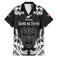 Personalised Aotearoa Family Matching Mermaid Dress and Hawaiian Shirt Toitu Te Tiriti O Waitangi LT05 Dad's Shirt - Short Sleeve Black - Polynesian Pride