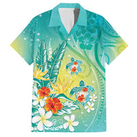 Hawaii Honu Family Matching Puletasi and Hawaiian Shirt Tropical Flowers Turquoise Gradient LT05 Dad's Shirt - Short Sleeve Turquoise - Polynesian Pride
