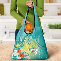 Hawaii Honu Grocery Bag Tropical Flowers Turquoise Gradient