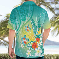 Hawaii Honu Hawaiian Shirt Tropical Flowers Turquoise Gradient