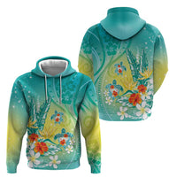Hawaii Honu Zip Hoodie Tropical Flowers Turquoise Gradient LT05 - Polynesian Pride
