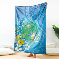 Hawaii Honu Blanket Tropical Flowers Blue Gradient