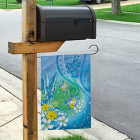 Hawaii Honu Garden Flag Tropical Flowers Blue Gradient