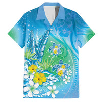 Hawaii Honu Hawaiian Shirt Tropical Flowers Blue Gradient