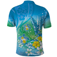 Hawaii Honu Polo Shirt Tropical Flowers Blue Gradient