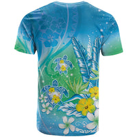 Hawaii Honu T Shirt Tropical Flowers Blue Gradient