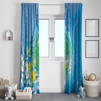 Hawaii Honu Window Curtain Tropical Flowers Blue Gradient