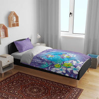 Hawaii Honu Bedding Set Tropical Flowers Purple Gradient