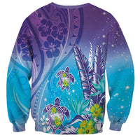 Hawaii Honu Sweatshirt Tropical Flowers Purple Gradient