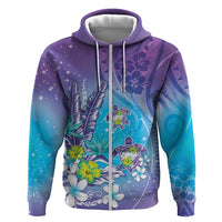 Hawaii Honu Zip Hoodie Tropical Flowers Purple Gradient LT05 Zip Hoodie Purple - Polynesian Pride