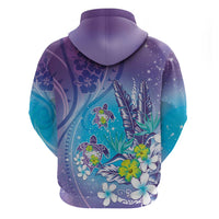 Hawaii Honu Zip Hoodie Tropical Flowers Purple Gradient LT05 - Polynesian Pride