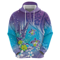 Hawaii Honu Zip Hoodie Tropical Flowers Purple Gradient LT05 - Polynesian Pride