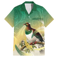 New Zealand Pigeon Kereru Family Matching Summer Maxi Dress and Hawaiian Shirt Maori Fern Art Green Gradient LT05 Dad's Shirt - Short Sleeve Green - Polynesian Pride