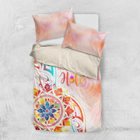 Happy Holi Festival Bedding Set Rangoli With Polynesian Pattern LT05 US Twin 172cm x 218cm White - Polynesian Pride