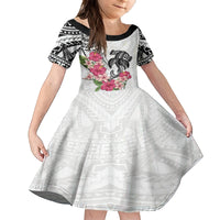 White Polynesian Hammerhead Shark Tribal Pattern Family Matching Off Shoulder Short Dress and Hawaiian Shirt LT05 Daughter's Dress White - Polynesian Pride