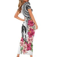 White Polynesian Hammerhead Shark Tribal Pattern Family Matching Short Sleeve Bodycon Dress and Hawaiian Shirt LT05 - Polynesian Pride