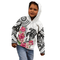White Polynesian Hammerhead Shark Tribal Pattern Kid Hoodie