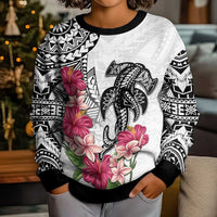 White Polynesian Hammerhead Shark Tribal Pattern Kid Ugly Christmas Sweater LT05 - Polynesian Pride