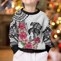 White Polynesian Hammerhead Shark Tribal Pattern Kid Ugly Christmas Sweater LT05 - Polynesian Pride