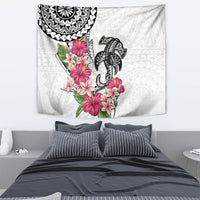 White Polynesian Hammerhead Shark Tribal Pattern Tapestry