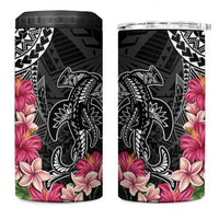 Black Polynesian Hammerhead Shark Tribal Pattern 4 in 1 Can Cooler Tumbler