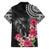 Black Polynesian Hammerhead Shark Tribal Pattern Family Matching Long Sleeve Bodycon Dress and Hawaiian Shirt