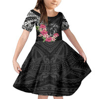Black Polynesian Hammerhead Shark Tribal Pattern Family Matching Mermaid Dress and Hawaiian Shirt LT05 Daughter's Dress Black - Polynesian Pride