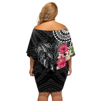 Black Polynesian Hammerhead Shark Tribal Pattern Family Matching Off Shoulder Short Dress and Hawaiian Shirt LT05 - Polynesian Pride