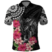 Black Polynesian Hammerhead Shark Tribal Pattern Polo Shirt