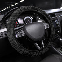 Black Polynesian Hammerhead Shark Tribal Pattern Steering Wheel Cover